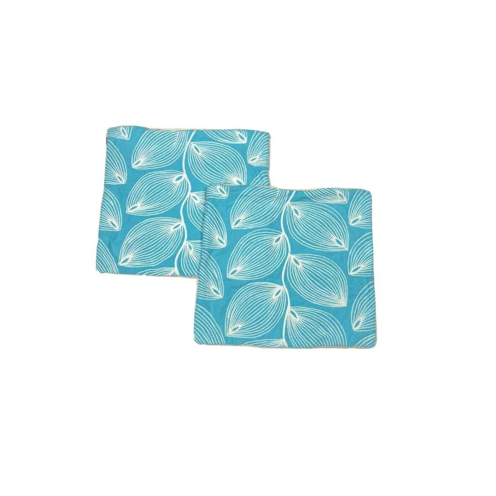 Kas Pair Blue White Cotton Shams Pillowcases Zip